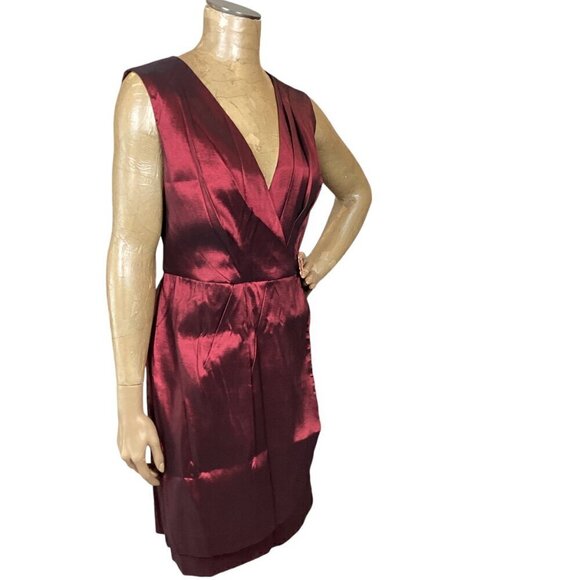 Emma & Michele Burgundy Metallic Sleeveless V-Neck Faux Wrap Dress Sz 12 #49C - Picture 4 of 11